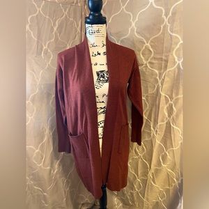 Liz Claiborne Burnt Sienna Long Open Front Cardigan w/ Pockets Cozy Sweater Sz M